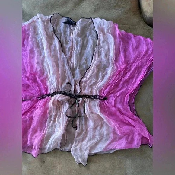 Vintage Spicy Girl Silk Tie Front Blouse Womens Size Medium Y2K - Picture 6 of 11